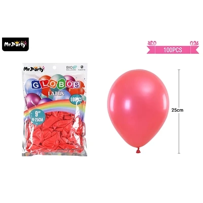 GLOBOS DE LATEX PERLADO ROJO 25CM 100PCS - 1
