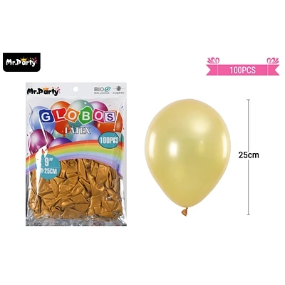 GLOBOS DE LATEX PERLADO DORADO OSCURO 25CM 100PCS - 1