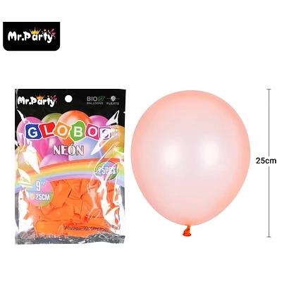 GLOBOS DE LATEX NARANJA FLUORESCENTE 25CM 25PCS - 1