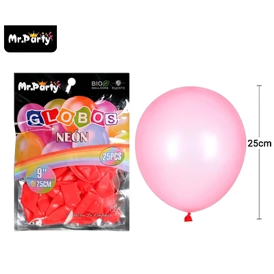 GLOBOS DE LATEX ROJO FLUORESCENTE 25CM 25PCS - 1