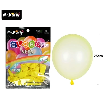 GLOBOS DE LATEX AMARILLO FLUORESCENTE 25CM 25PCS - 1