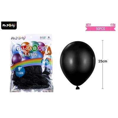 GLOBOS DE LATEX NEGRO MATE 25CM 50PCS - 1