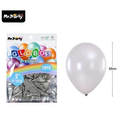 GLOBOS DE LATEX PERLADO PLATEADO 25CM 20PCS - 1