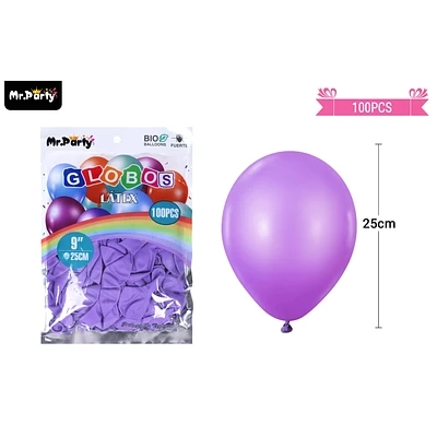 GLOBOS DE LATEX MORADO MATE 25CM 100PCS - 1