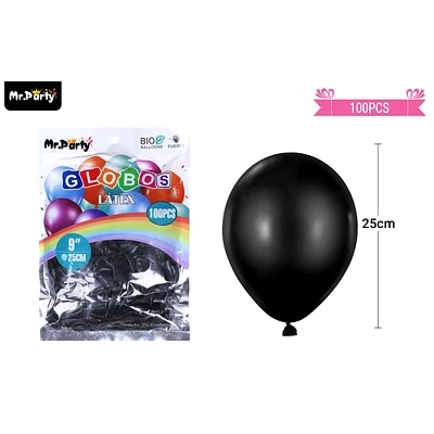 GLOBOS DE LATEX NEGRO MATE 25CM 100PCS - 1
