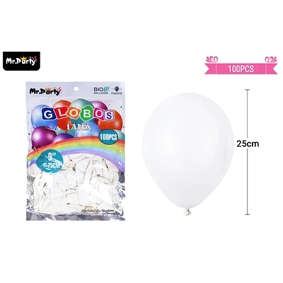 GLOBOS DE LATEX BLANCO MATE 25CM 100PCS - 1