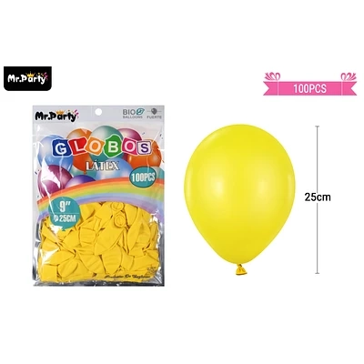 GLOBOS DE LATEX AMARILLO MATE 25CM 100PCS - 1