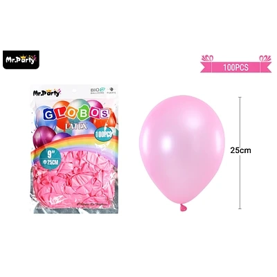 GLOBOS DE LATEX PERLADO ROSA CLARA 25CM 100PCS - 1