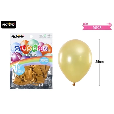 GLOBOS DE LATEX PERLADO DORADO 25CM 20PCS - 1