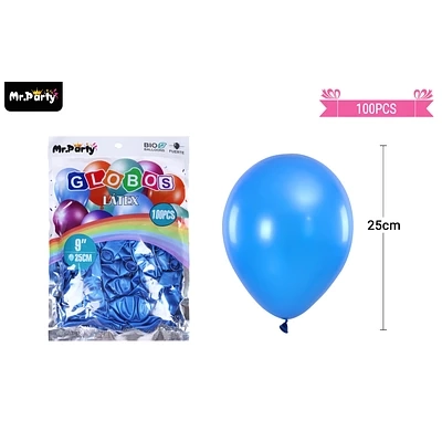 GLOBOS DE LATEX PERLADO AZUL OSCURO 25CM 100PCS - 1