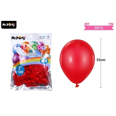 GLOBOS DE LATEX ROJO MATE 25CM 50PCS - 1