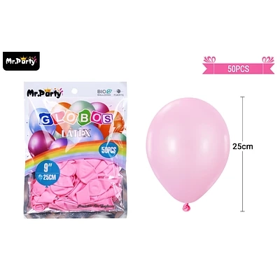 GLOBOS DE LATEX ROSA CLARO MATE 25CM 50PCS - 1