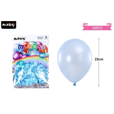GLOBOS DE LATEX PERLADO CELESTE 25CM 100PCS - 1