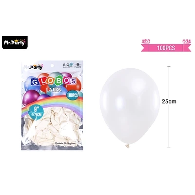GLOBOS DE LATEX PERLADO BLANCO 25CM 100PCS - 1