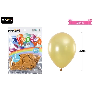 GLOBOS DE LATEX PERLADO DORADO OSCURO 25CM 50PCS - 1