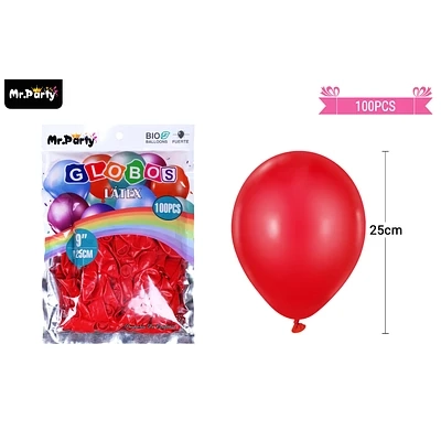 GLOBOS DE LATEX ROJO MATE 25CM 100PCS - 1