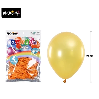 GLOBOS DE LATEX PERLADO DORADO CLARO 25CM 100PCS - 1