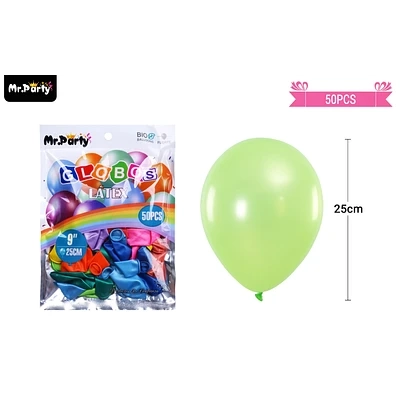 GLOBOS DE LATEX PERLADO COLORES SURTIDOS 25CM 50PCS - 1