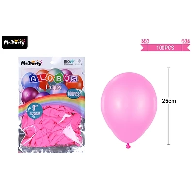 GLOBOS DE LATEX ROSA OSCURA MATE 25CM 100PCS - 1