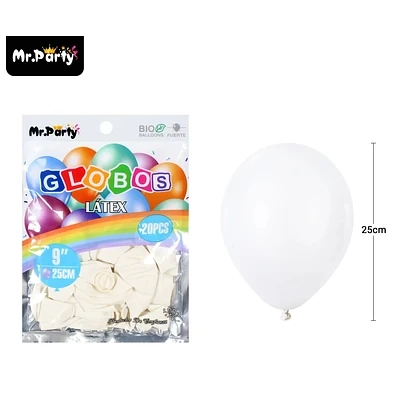 GLOBOS DE LATEX BLANCO MATE 25CM 20PCS - 1