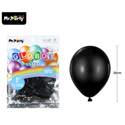 GLOBOS DE LATEX NEGRO MATE 25CM 20PCS - 1