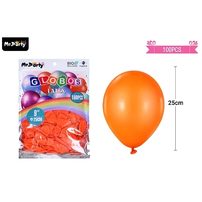 GLOBOS DE LATEX NARANJA MATE 25CM 100PCS - 1