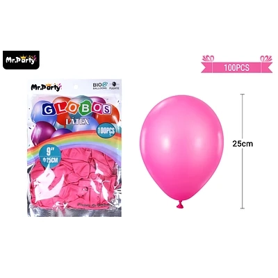 GLOBOS DE LATEX ROJO ROSA MATE 25CM 100PCS - 1