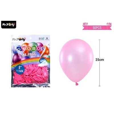 GLOBOS DE LATEX PERLADO ROSA CLARA 25CM 50PCS - 1