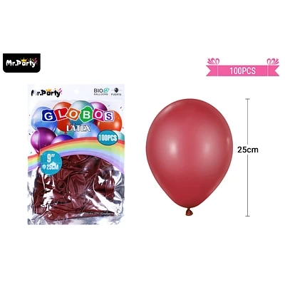 GLOBOS DE LATEX GRANATE MATE 25CM 100PCS - 1