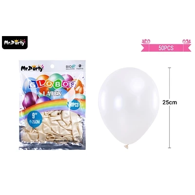 GLOBOS DE LATEX PERLADO BLANCO 25CM 50PCS - 1