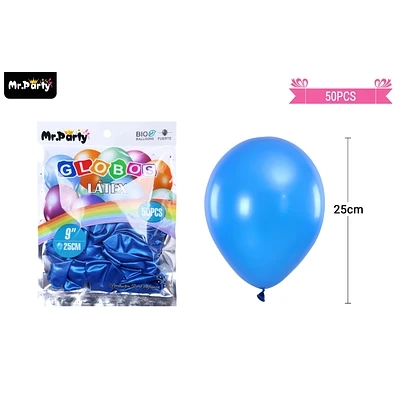 GLOBOS DE LATEX PERLADO AZUL OSCURO 25CM 50PCS - 1