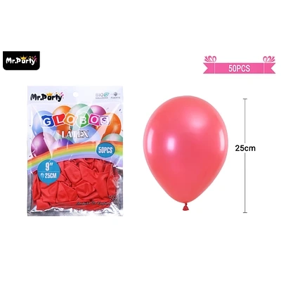 GLOBOS DE LATEX PERLADO ROJO 25CM 50PCS - 1