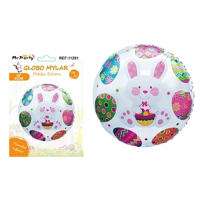 GLOBO METALICO CON CONEJO Y HUEVITOS DE PASCUA 45CM - 1