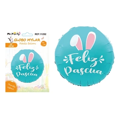 GLOBO METALICO CON OREJAS DE CONEJO FELIZ PASCUA 45CM - 1