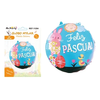 GLOBO METALICO CON CONEJO FELIZ PASCUA 45CM - 1