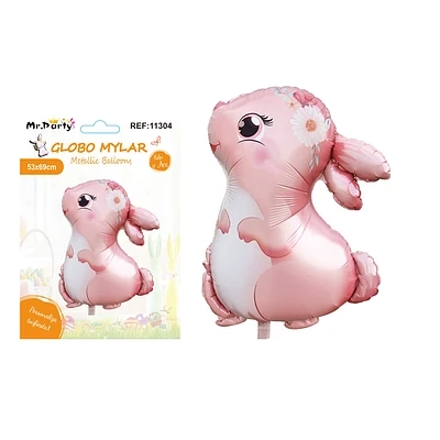 GLOBO METALIZADO CONEJO DE PASCUA COLOR ROSADO 53*69CM - 1
