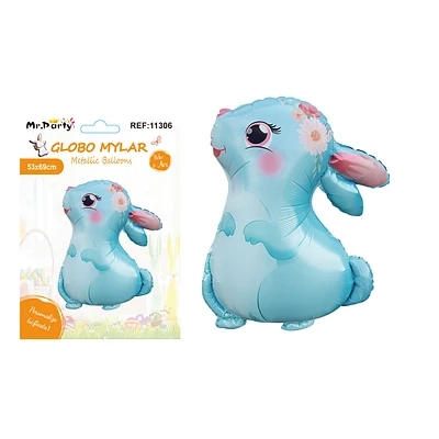 GLOBO METALIZADO CONEJO DE PASCUA COLOR AZUL 53*69CM - 1