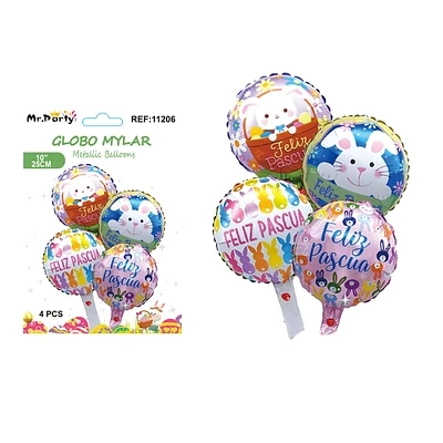 SET DE GLOBOS METALICOS CONEJO DE PASCUA 4PCS - 1