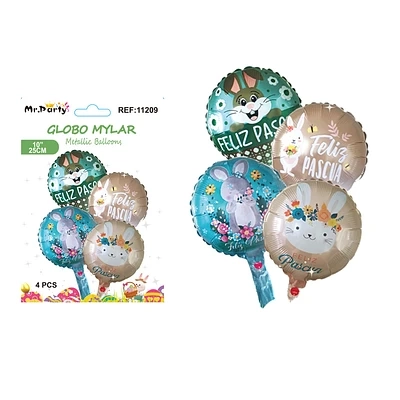 SET DE GLOBOS METALICOS CONEJO DE PASCUA 4PCS - 1
