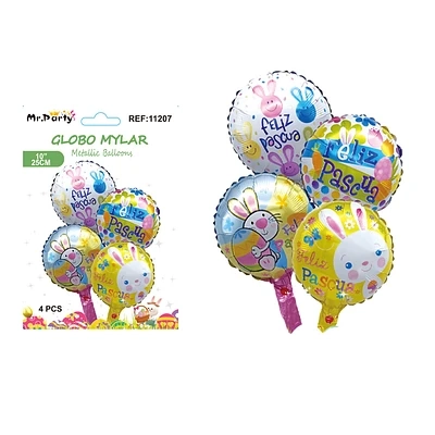 SET DE GLOBOS METALICOS CONEJO DE PASCUA 4PCS - 1