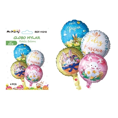 SET DE GLOBOS METALICOS CONEJO DE PASCUA 4PCS - 1