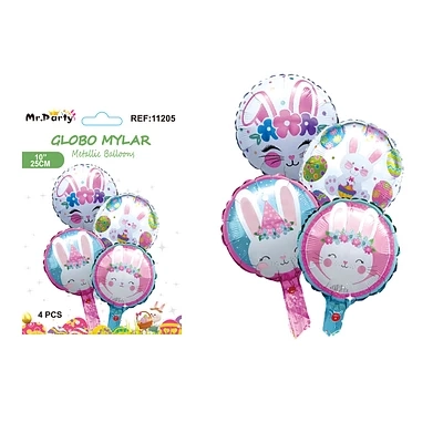 SET DE GLOBOS METALICOS CONEJO DE PASCUA 4PCS - 1