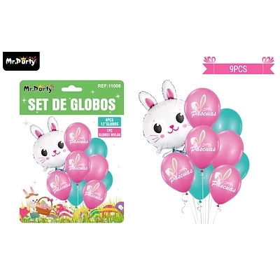 SET DE GLOBOS CONEJO DE PASCUA 9PCS - 1