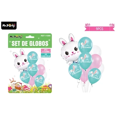 SET DE GLOBOS CONEJO DE PASCUA 9PCS - 1