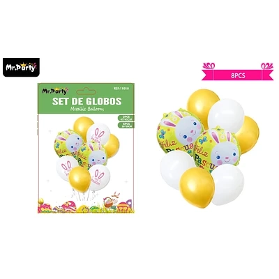 SET DE GLOBOS METALICOS CONEJO DE PASCUA 8PCS - 1