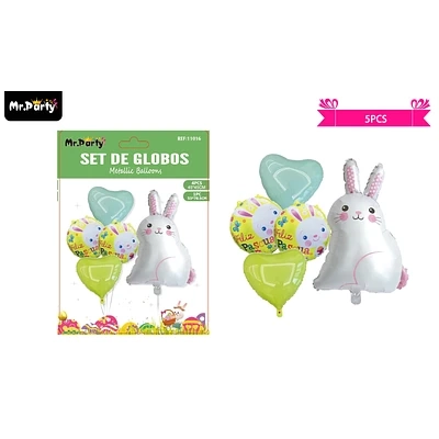SET DE GLOBOS METALICOS CONEJO DE PASCUA 5PCS - 1