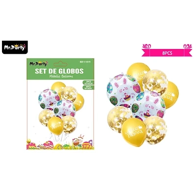 SET DE GLOBOS METALICOS CONEJO DE PASCUA 8PCS - 1