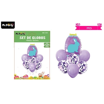 SET DE GLOBOS METALICOS CONEJO DE PASCUA 7PCS - 1