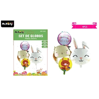 SET DE GLOBOS METALICOS CONEJO DE PASCUA 4PCS - 1