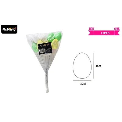HUEVOS DE PASCUA CON PALITOS 3*4CM 12PCS - 1